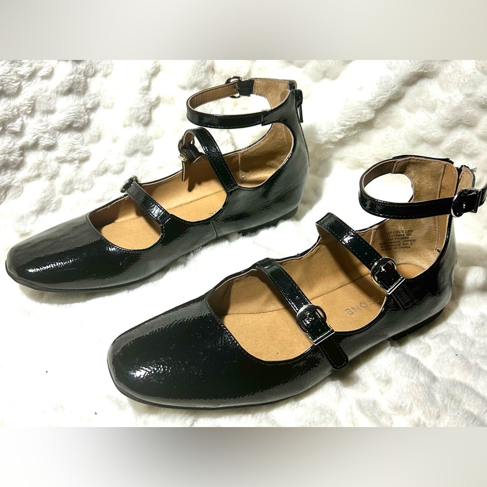 Sun Stone mary Jane ballet triple buckle strap square toe women’s flats size 8M - Picture 2 of 11
